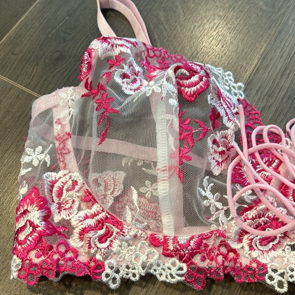 4-Piece Lace Mesh Babydoll Lingerie Set with Garter Belt Size L - Picture 12 of 12